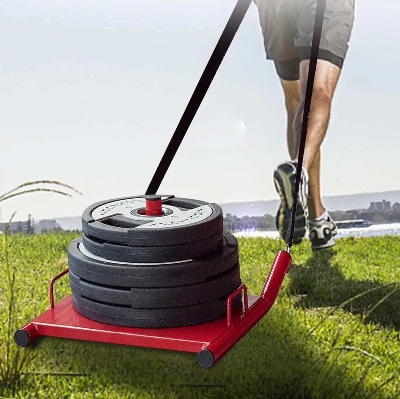 Fitness Weight Plate Power Sled for Push Pull Strength Training