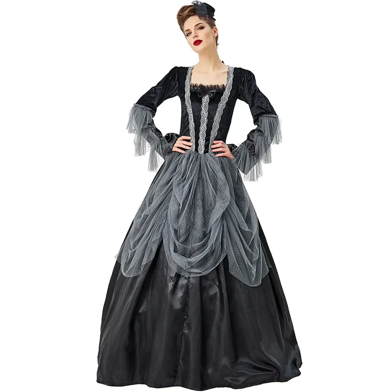 

Adult Women Medieval Retro Renaissance Palace Style Queen Long Maxi Lace Dress Gown Halloween Cosplay Costumes Outfit