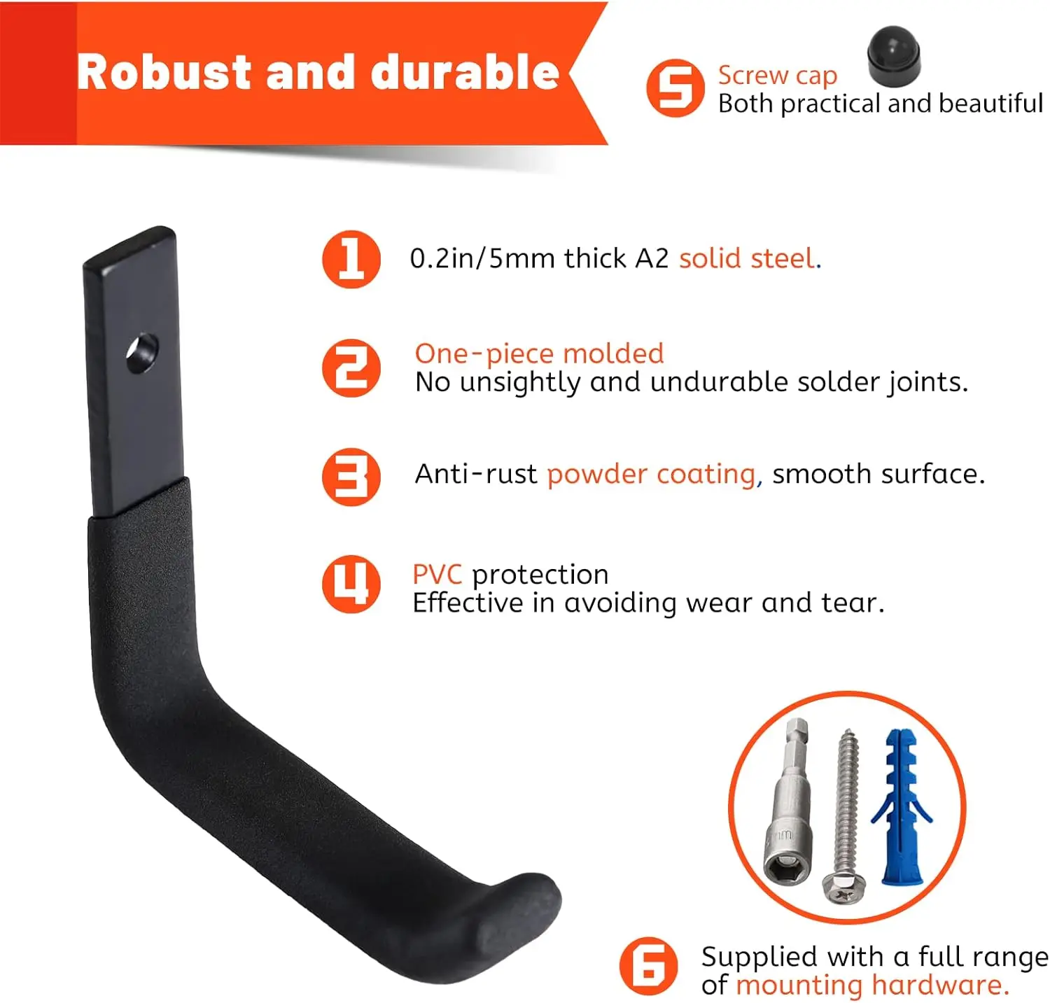 8 Pack Garage Storage Hooks, Ladder Hangers, Steel Wall Mount Hooks, Utility Hooks for Hanging Heavy Duty Shed Tools, Ropes, Gar