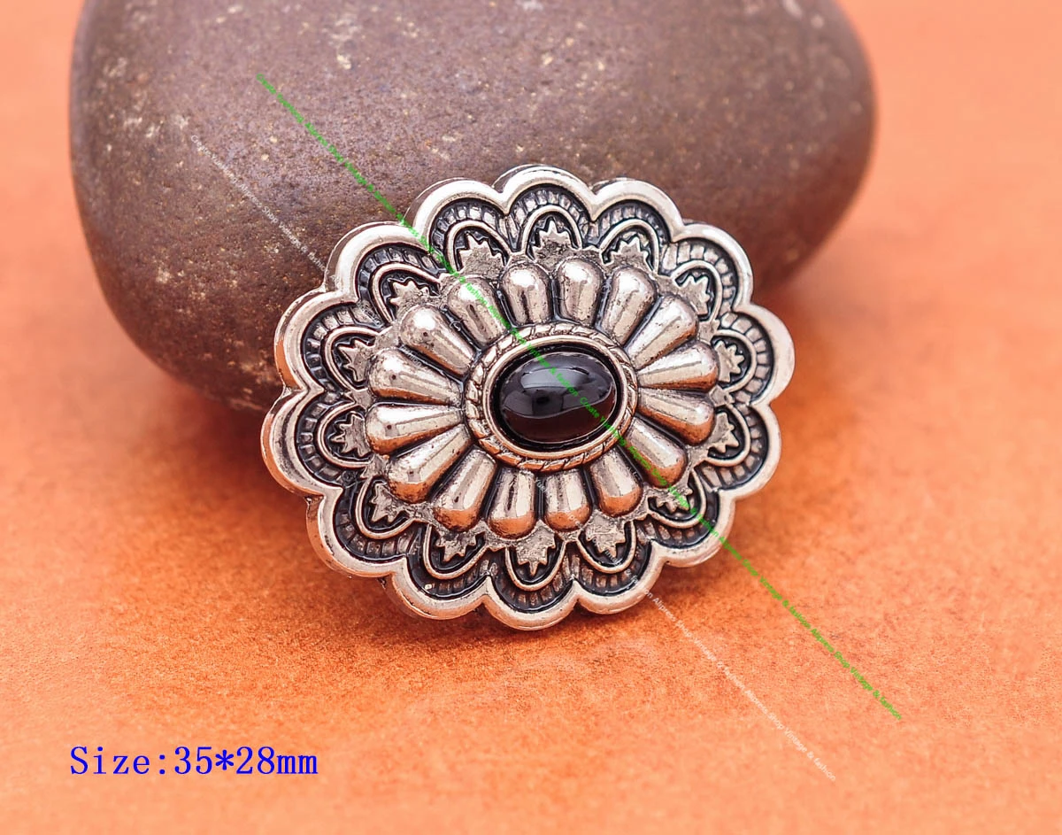 35*28MM Antik Silber Ethnische Indische Blumenkunst Himmelblau Türkis Concho Screwback Für Lederhandwerk Gürteltasche Hut Hardware – Detail 23