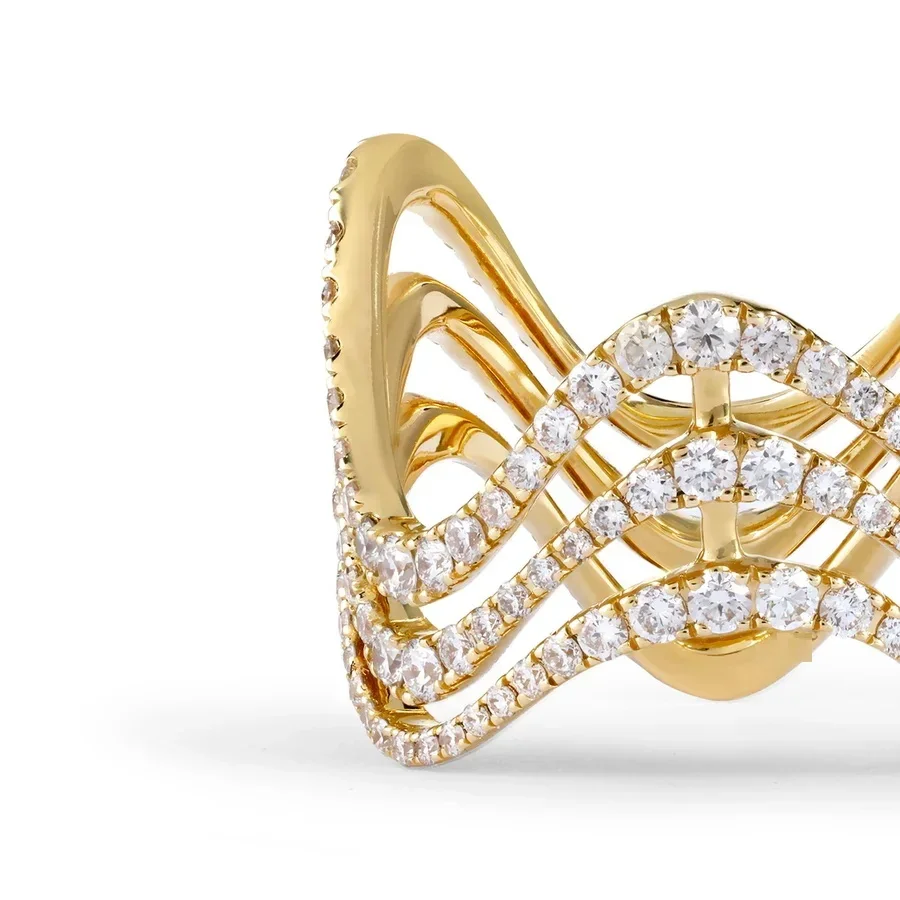 

Gold Color Fashion Women Finger Jewelry Full Paved Cubic Zirconia CZ Triple Eternity Wave Band Rings