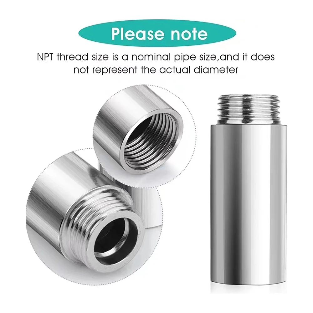 1/2 inch Male/Female Thread Shower Head Extension Pipe 10-100mm Stainless Steel Bathroom Shower Extension Bathroom