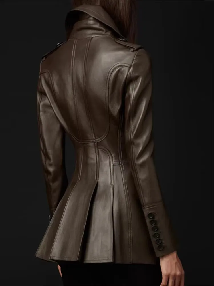 Mauroicardi Spring Fitted Black Skirted Soft Faux Leather Blazer Jacket Women Double Breasted Elegant Luxury  Designer Clothes