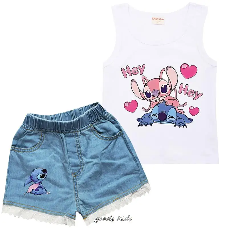 Summer Children\'s Clothes Sets Lilo And Stitch Boys And Girls T-shirt and Jeans Pants 2 pieces Baby Clothing Sets