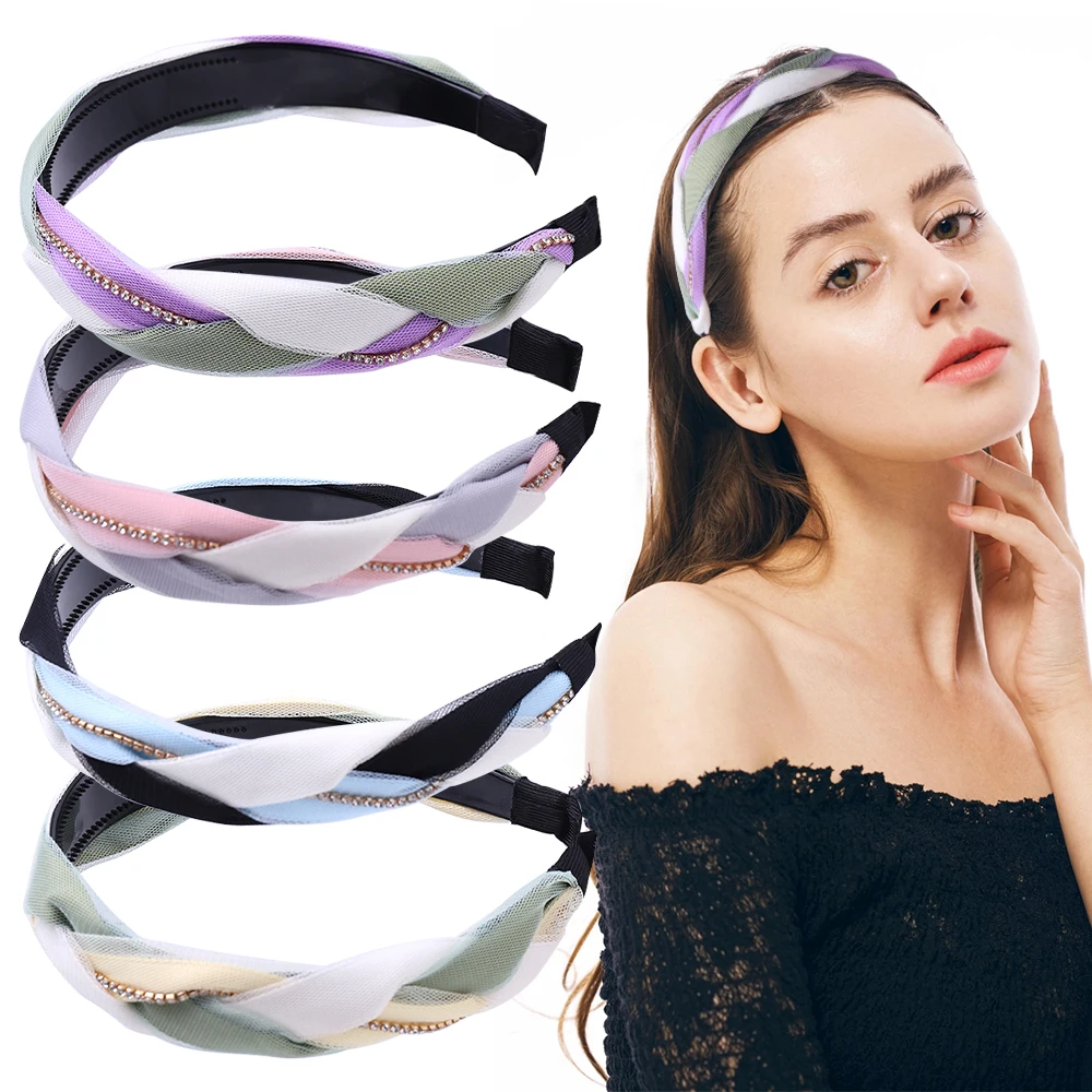 

Braided Diamond Strip Wide-brimmed Headband Fashion Hair Accessories Women Trend Twist Braid Hairband Girl Hair Band Accessories