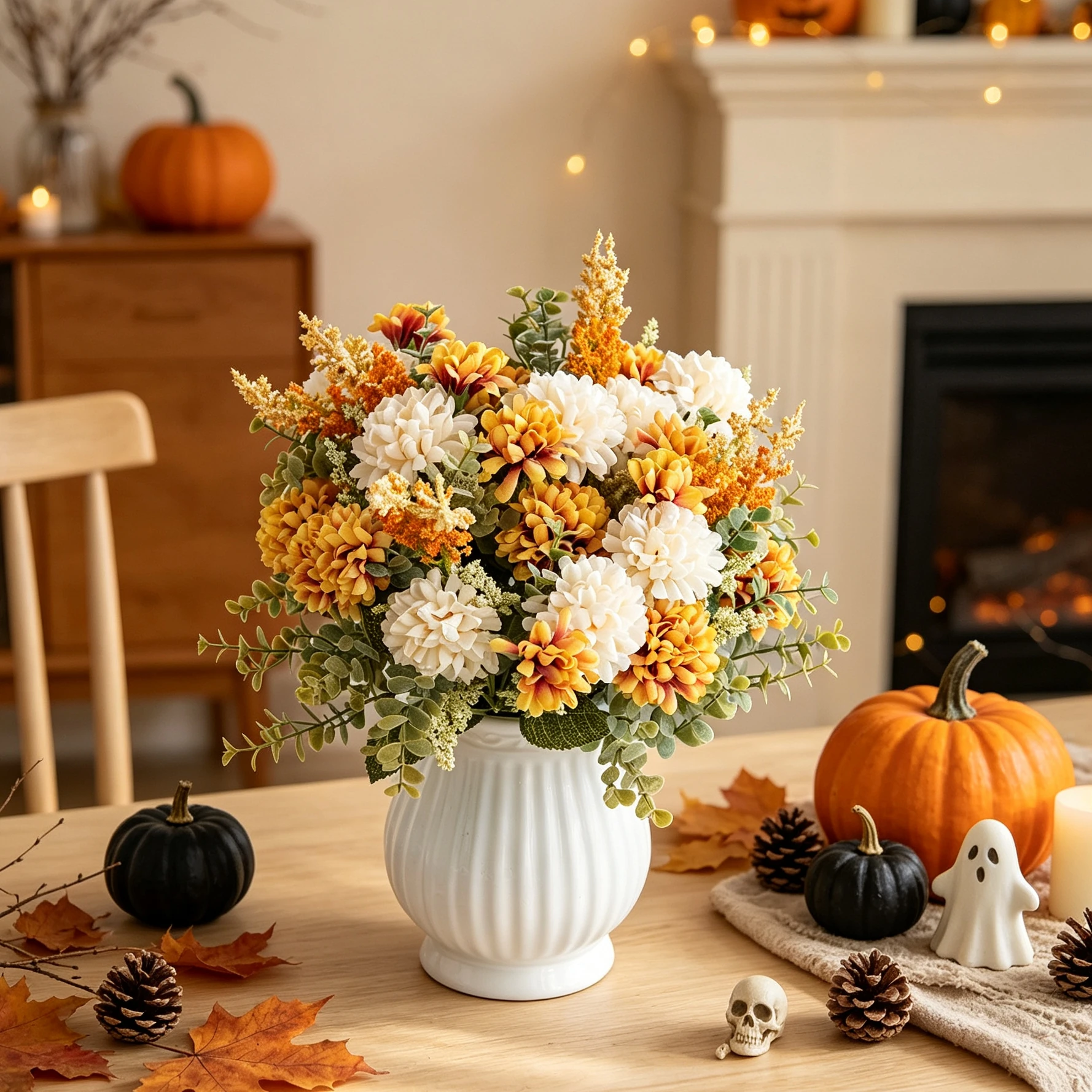 6 Stück Künstliche Blumen Seidenkugel-Chrysanthemen Heimdekoration Herbstdekoration Hochzeitstisch-Mittelstück Künstlicher Brautstrauß DIY-Geschenke – Detail 2