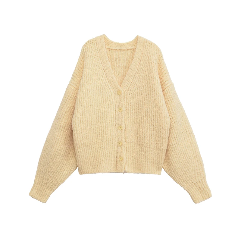 

New 2025 Women Single Breasted Long Sleeve V Neck Knit Cardigan Coat Casual Yellow Autumn Winter Outerwear