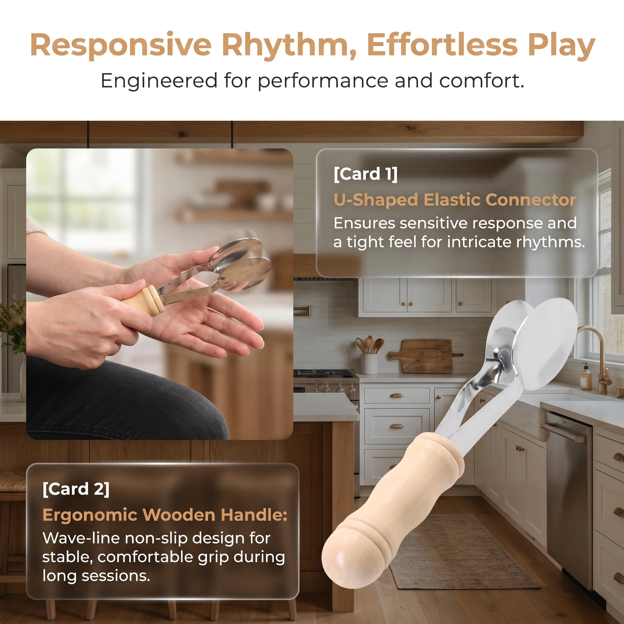 Miwayer 8 Inch Musical Spoons Irish Metal And Wood Percussion Instrument for Music Class Teaching And Gifts