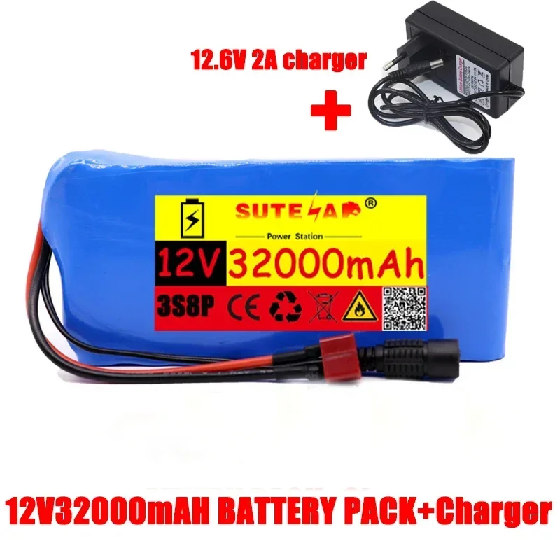 Batteria al litio 18650, scheda di protezione 12 v3200mah 3 s8p + BMS + caricatore 12.6 v2a + consegna gratuita