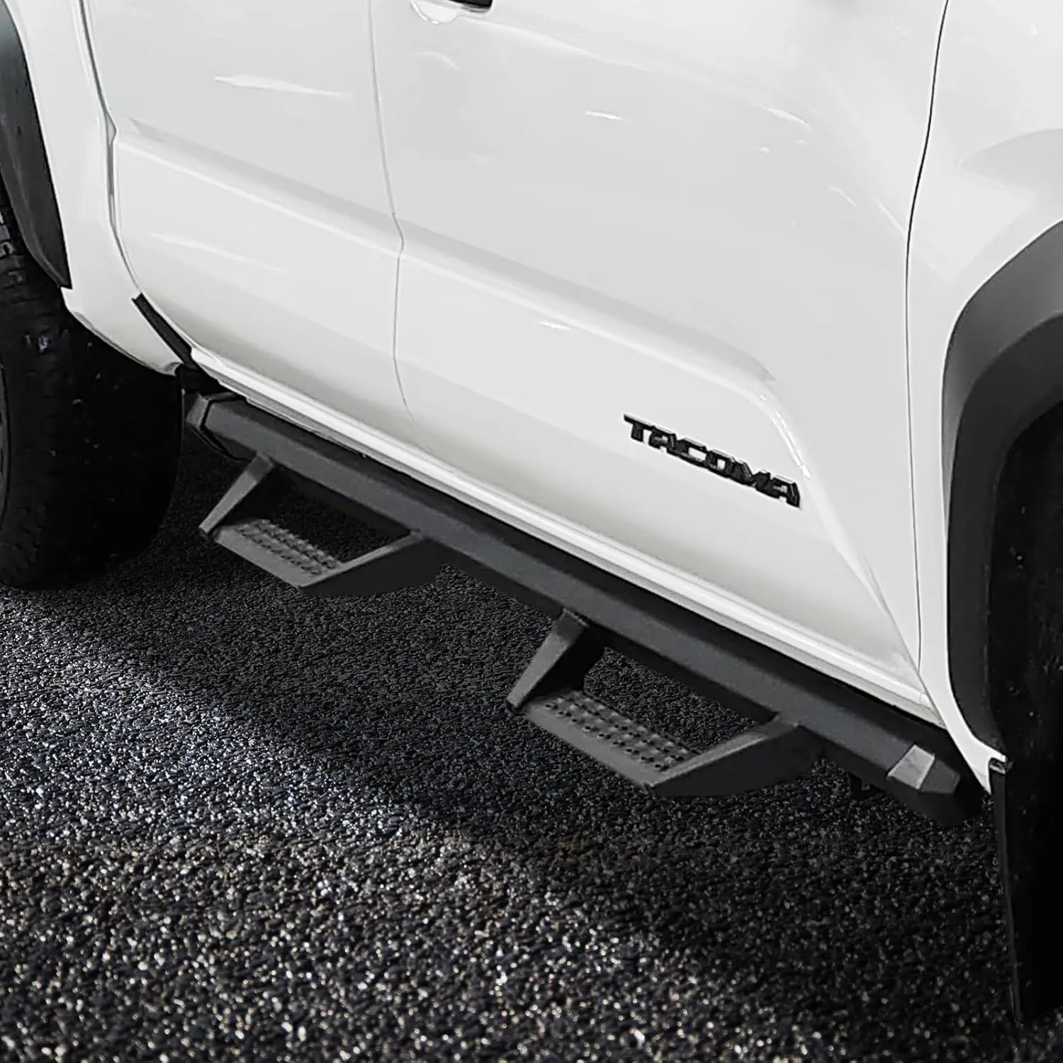 Drop Down Running Boards Compatible with 2024 Toyota Tacoma Double Cab Crew Cab, Dual-Stage Textured Black Powder, 3 Inch Step B