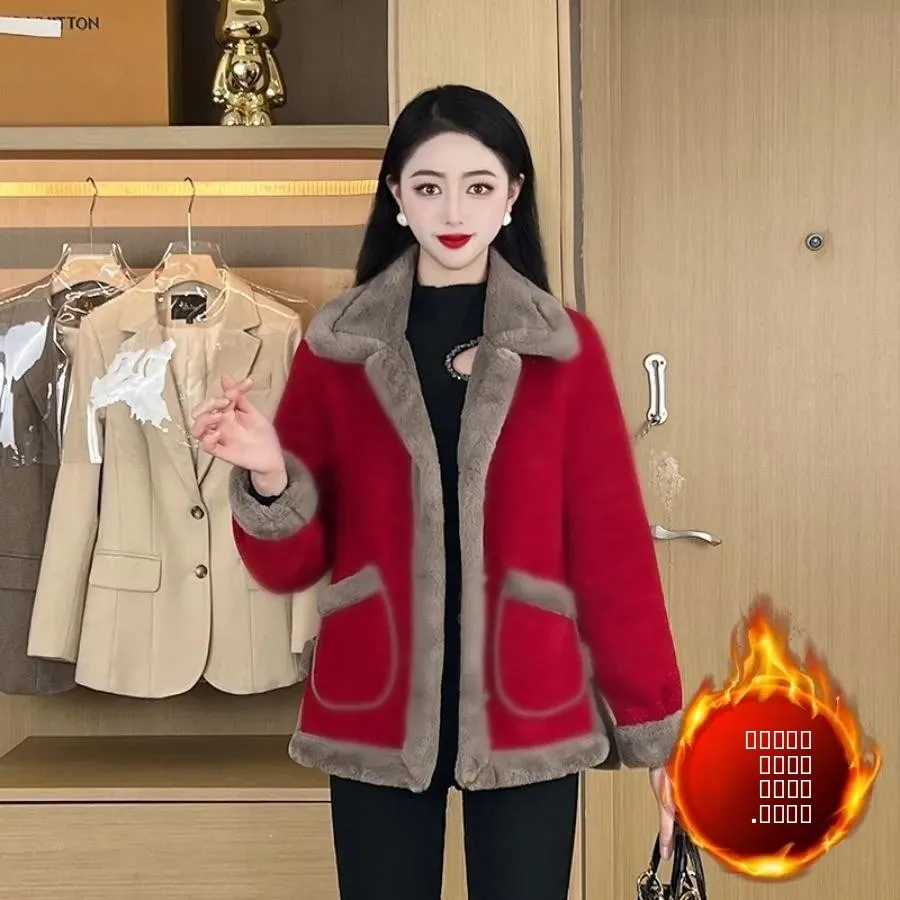 

High-End Fce-Lined Thiened Woolen Coat ort Sli Autumn Winter Women's Faion Warm Cotton Jaet Stand Collar Long ...