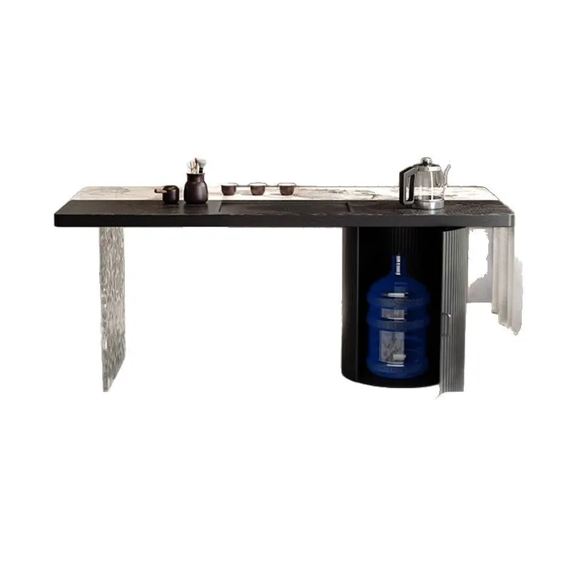 

Balcony slate solid wood tea table and chair combination, home office tea table log boss tea table kettle integrated