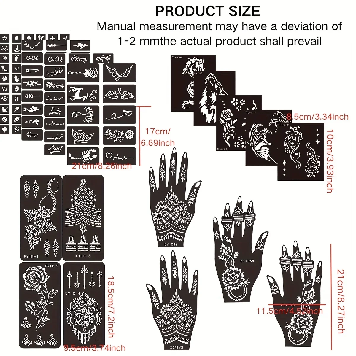 Henna-Tattoo-Schablonen-Set Selbstklebende Handvorlagen Wiederverwendbare Temporäre Tattoo-Körperkunst DIY-Design-Kit für Hochzeit und Party – Detail 8
