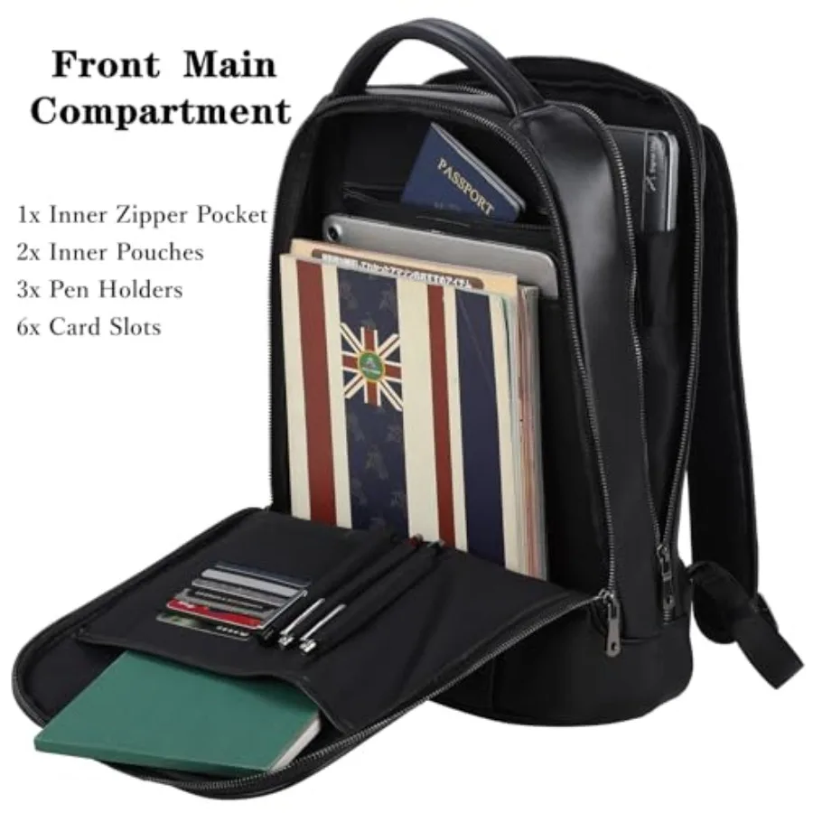 Masa Kawa حقيبة ظهر للكمبيوتر المحمول مقاس 14 بوصة من الجلد النحيف للنساء والرجال والأعمال الصغيرة والسفر والمكتب والعمل حقيبة ظهر للكمبيوتر التنفيذي Casu #4