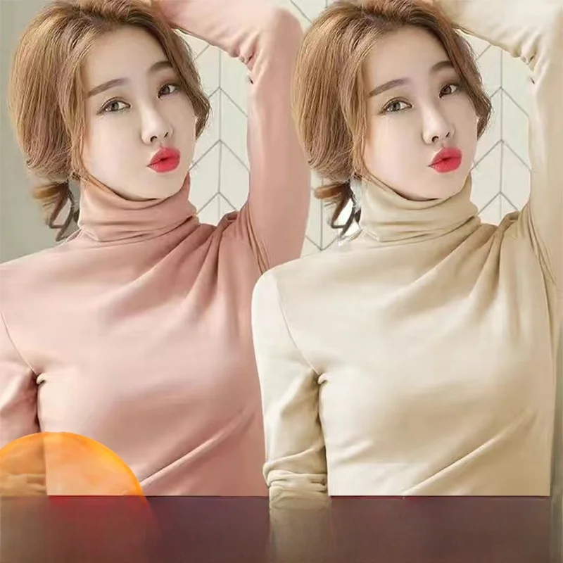 

Double-Sided Fce High-Ne Warm Base irt Long Sve Women's Slim Fit Inner Wear T-irt Autumn Winter Polyester Fiber