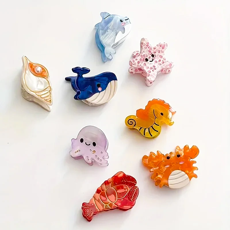 Acetate Ocean Animal Hair Clips for Women Non-Slip Summer Beach Accessories Crab Starfish Whale Multi-Pack Gifts image 3