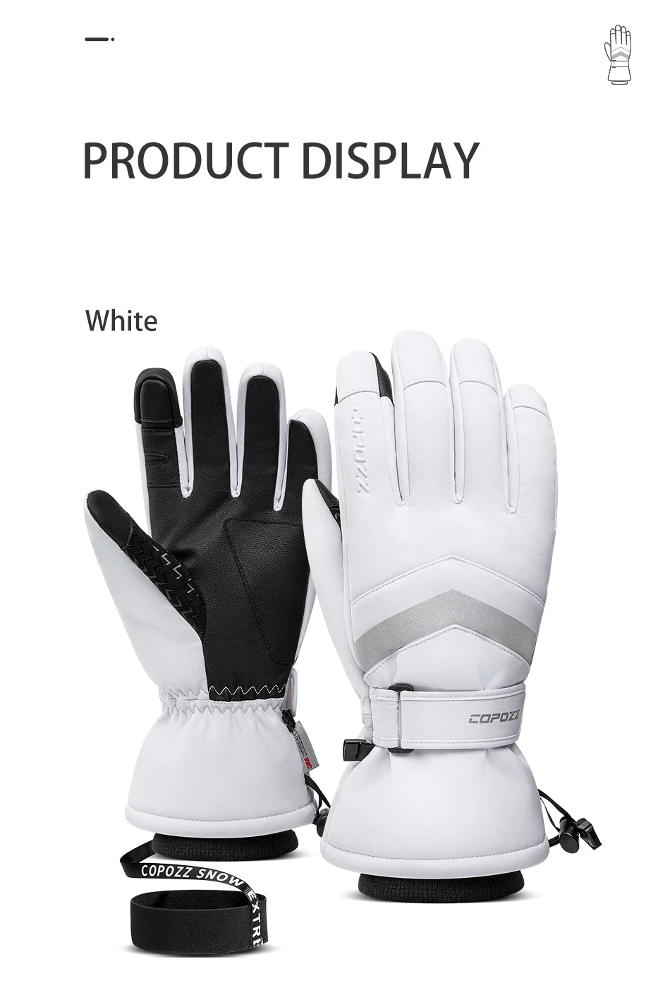 COPOZZ Neue Winter-Skihandschuhe für Damen und Herren, winddicht, warm, wasserdicht, Touchscreen-fähig, rutschfest, für Snowboard, Schneemobil, dicke Skihandschuhe – Detail 9