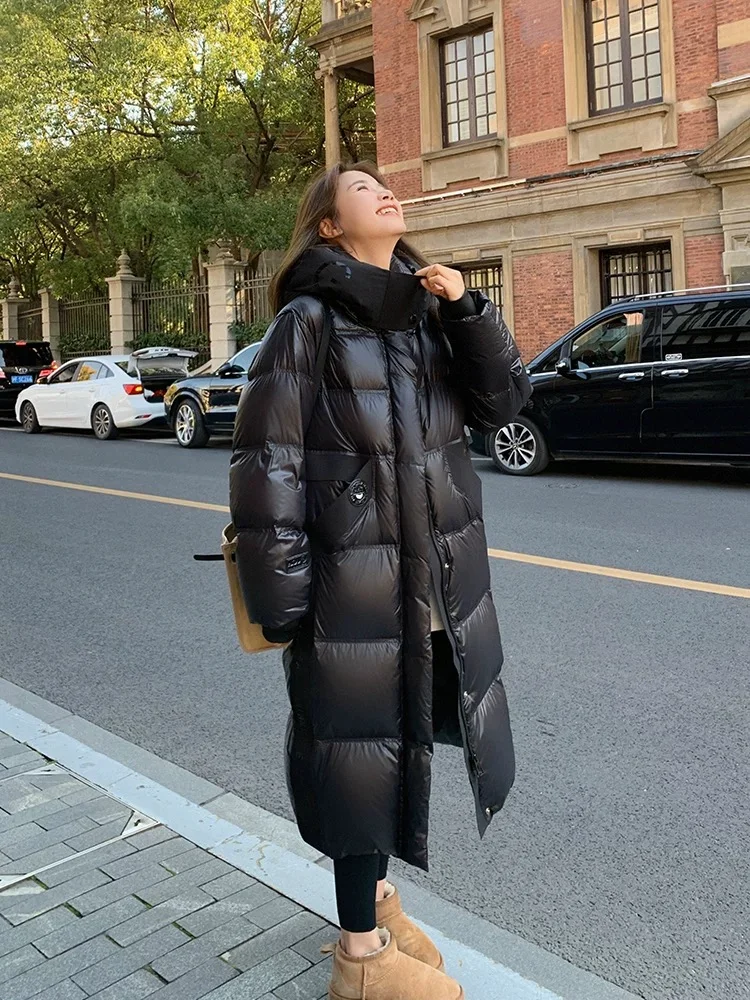 Hooded Puffer Coats for Women, Casual Loose Warm Coats, Down Trend, Glossy Streetwear, Fashion, Winter, 2024