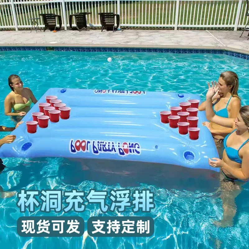 JMZ Inflatable Floating Beer Table PVC Cup Holder Pool Party Lounge Chair for Adults Waterproof Portable Raft with Drink