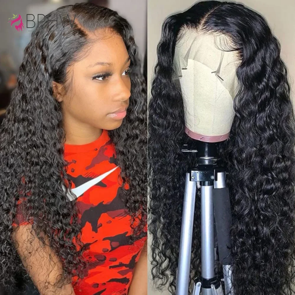 

Water Wave 13x4 Lace Frontal Wig Human Hair Curly Wig Transparent Lace Wig Water Wave Wigs 200 Density Natural Color Wigs BPHW