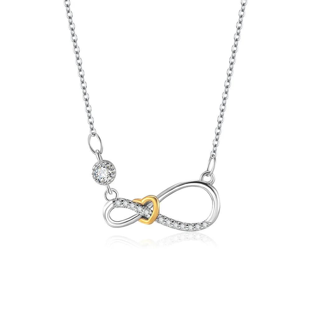 Sparkling 6.5MM Moissanite Necklace S925 Sterling Silver Infinity Heart Pendant Necklace for Women Valentine's Day Jewelry Gift