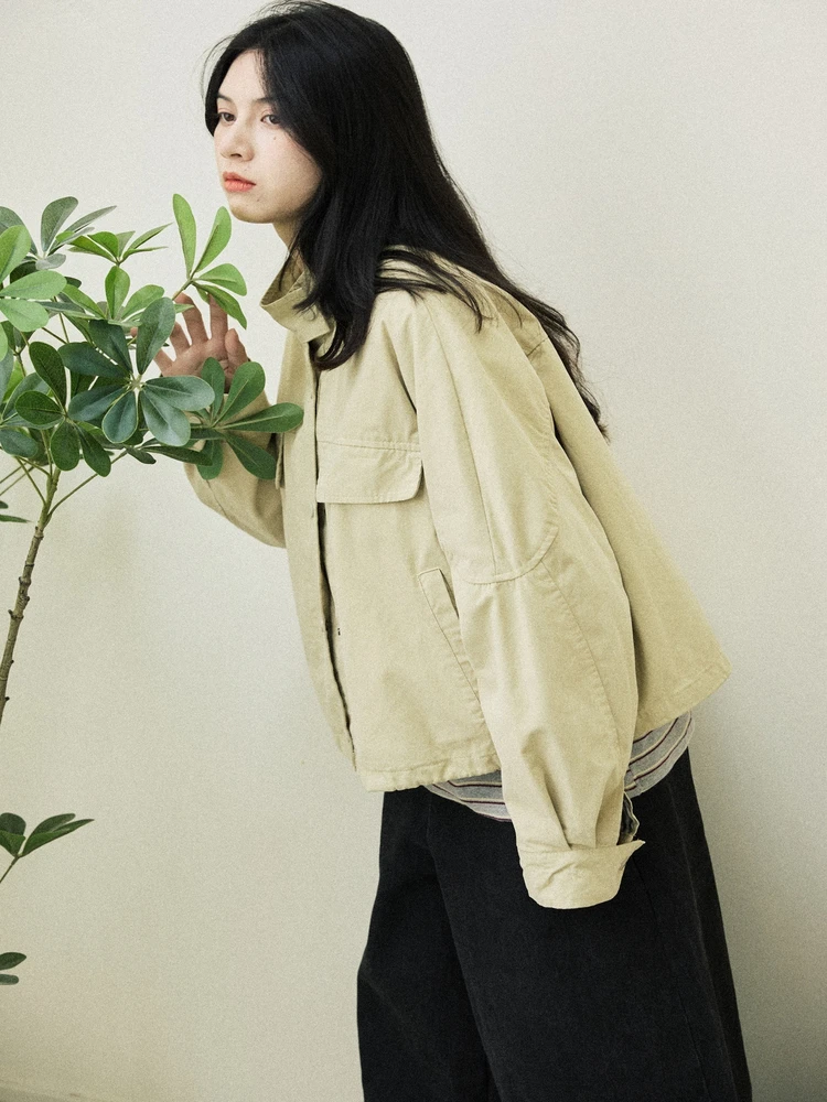 

Annuus Casual Loose ort Jaet Women's Stand Collar Casual Sle Early Autumn Faion mat Cotton Top Coat