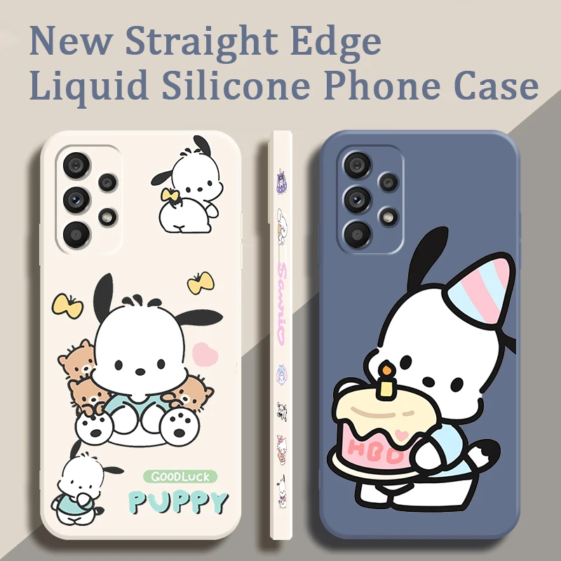 Sanrio Pacha Dog Cartoon Liquid Left Rope For Samsung A54 A53 A52 S A33 A32 A51 A71 A21S A13 A73 A72 A23 A12 5G 4G TPU