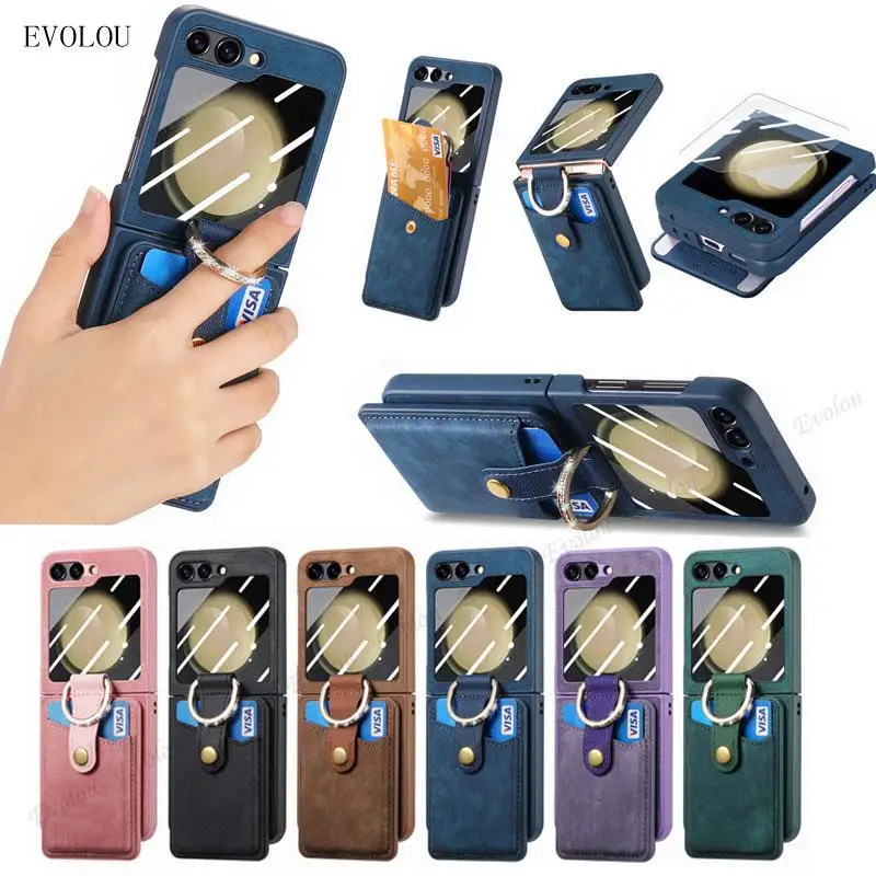

Magsafe Leather Wallet Card Slot Phone Case For Samsung Galaxy Z Flip 5 Megnetic Ring Holder Shockproof Case For Samsung Z Flip5