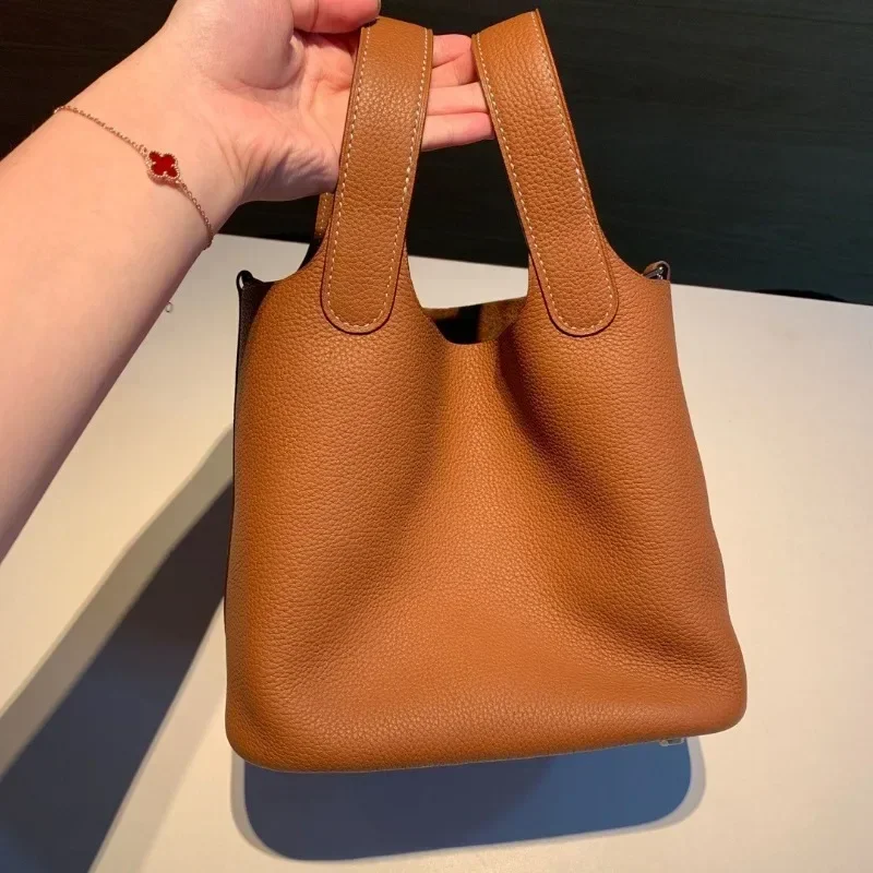 Bolso de cuero de vaca con patrón de lichi para mujer, cartera elegante de cuero genuino de lujo que combina con todo, 2023