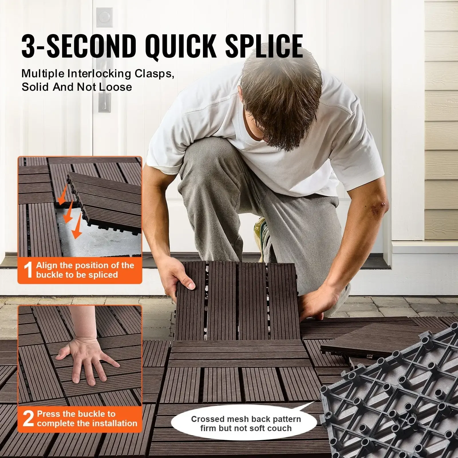 Interlocking Deck Tiles Plastic Wood 10 Pack 12"x12" Waterproof for Porch