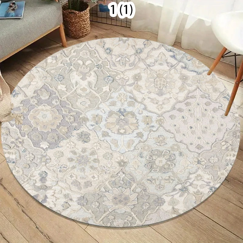 Vintage Floral Round Carpet Living Room Large Rug Patchwork Blue Area Rugs Bedroom Sofa Chair Floor Mat