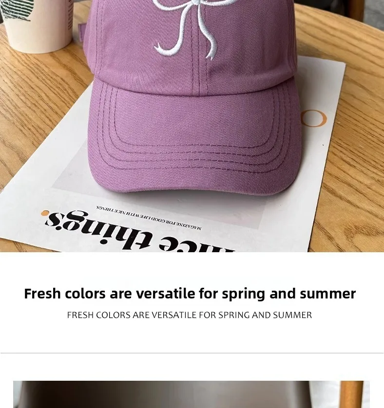 Nette Koreanische Ins Baseball Kappe Frauen Bogen Design Süße Romantische Rosa Soft Top Hut Mode Einstellbare Snapback – Detail 9