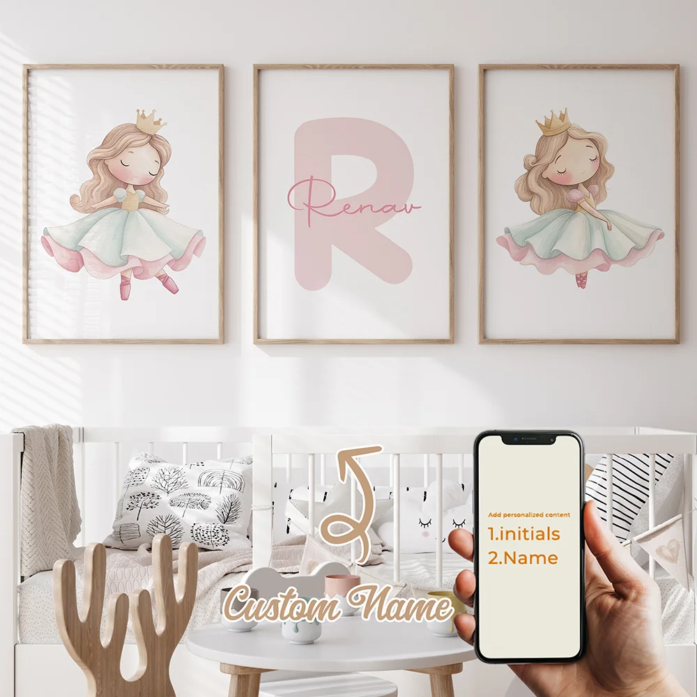 

3pcs Personalized Custom Name Cartoon Ballet Girl Wall Art Print Picture Canvas Poster Painting For Living Room Home Decor