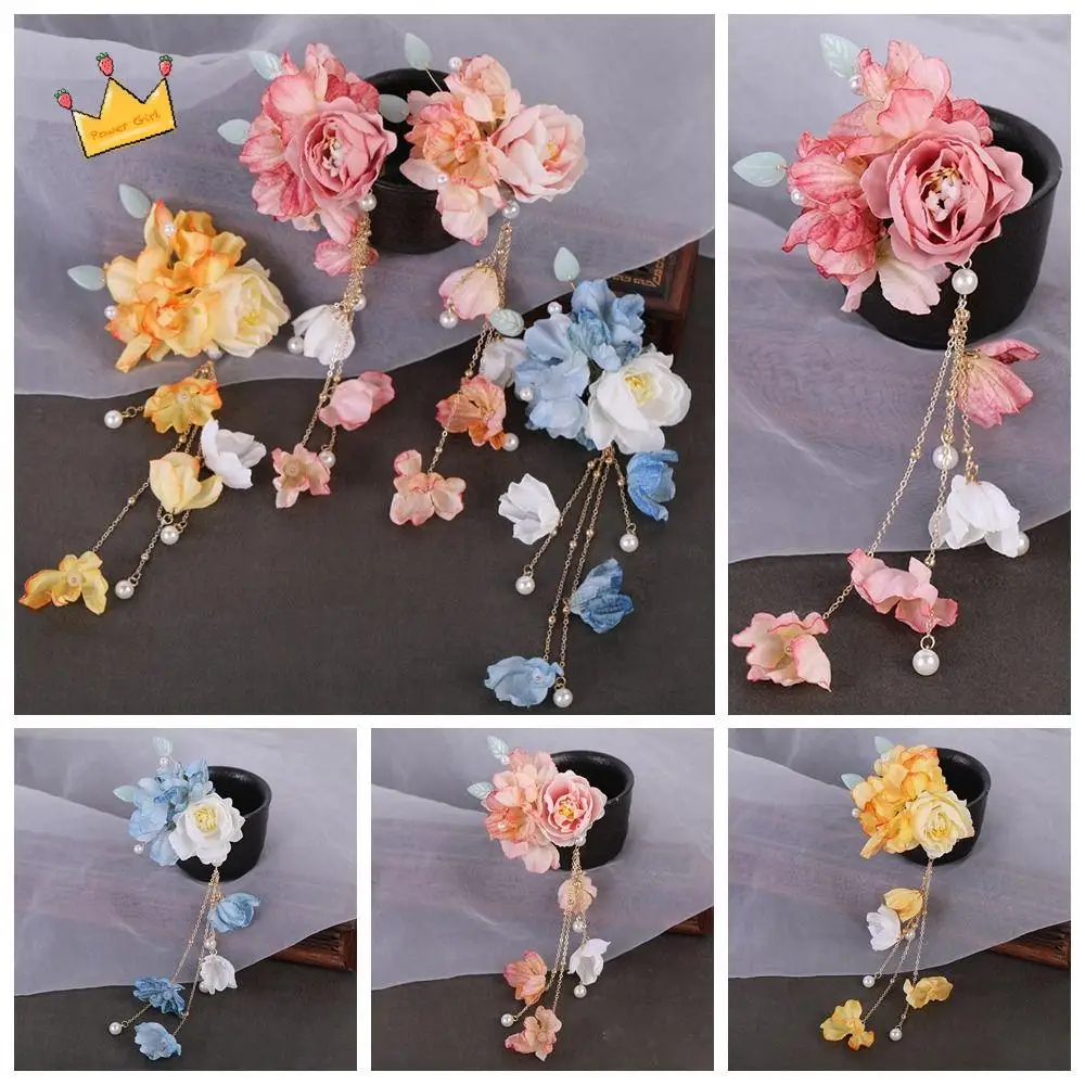 

Elegant Tassel Hanfu Hair Accessories Pearl Colorful Chinese Style Hair Clip Ancient Style Headdress Flower Hairpin Party