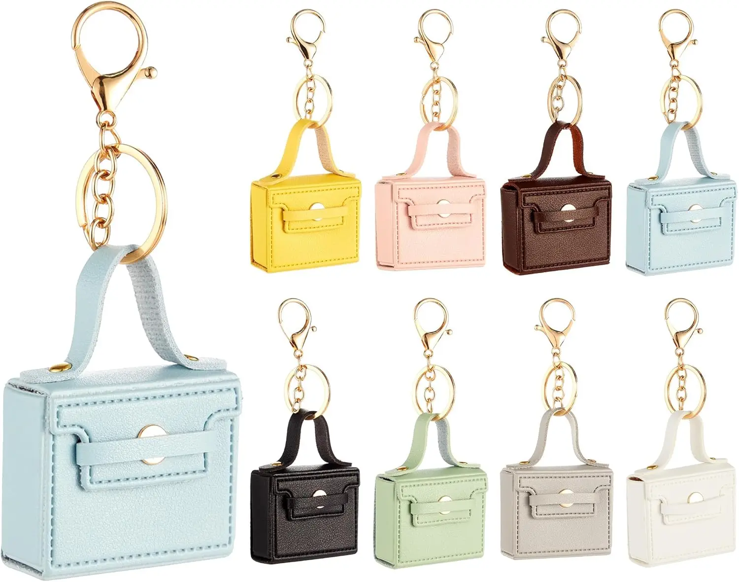 

8pcs Mini Backpack Keychain Set PU Leather Coin Purse Lipstick Holder Card Organizer for Women
