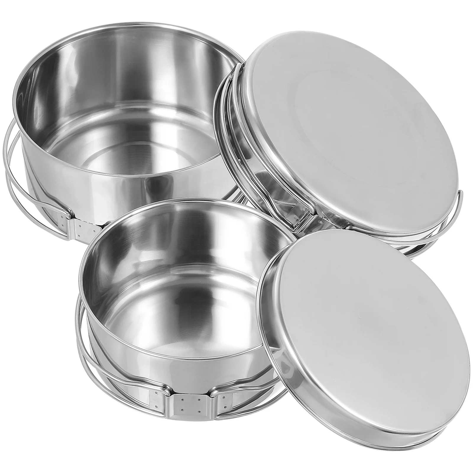 

4 Pcs Stainless Steel Camping Cookware Set Stackable Folding Handle Outdoor Utensils Portable Picnic Hiking Saucepan Pot