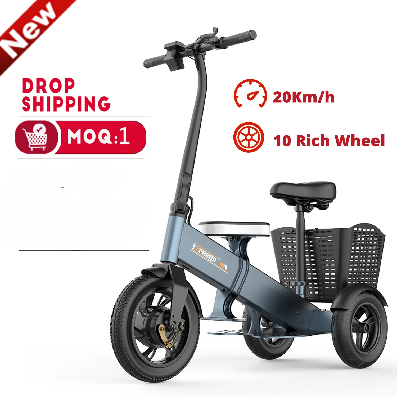 

EU & USA warehouse basket 3 wheel electric mobility scooter for adult old people tricycle custom