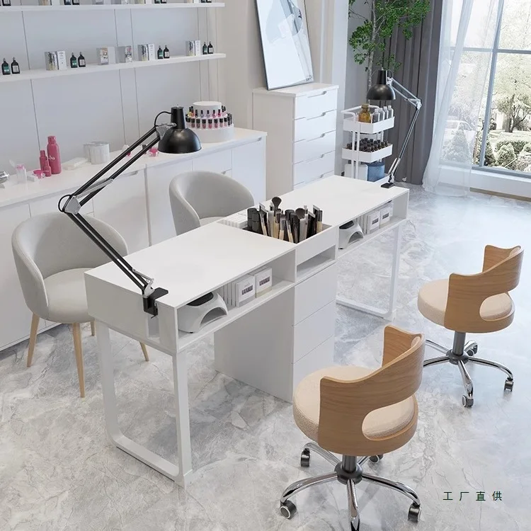 

Cream style manicure table and chair set Japanese single double multi-function with vacuum manicure table light luxury Internet