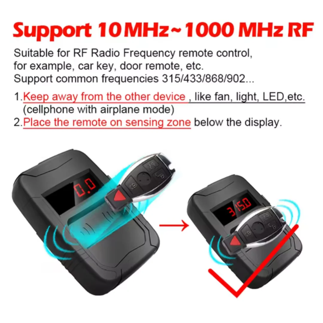 

Дистанционный тестер инфракрасного сигнала, тестер частоты 10-1000 МГц для всех ключей от автомобиля, ИК-частотный дистанционный детектор двери, телевизора, 315,433,868 МГц
