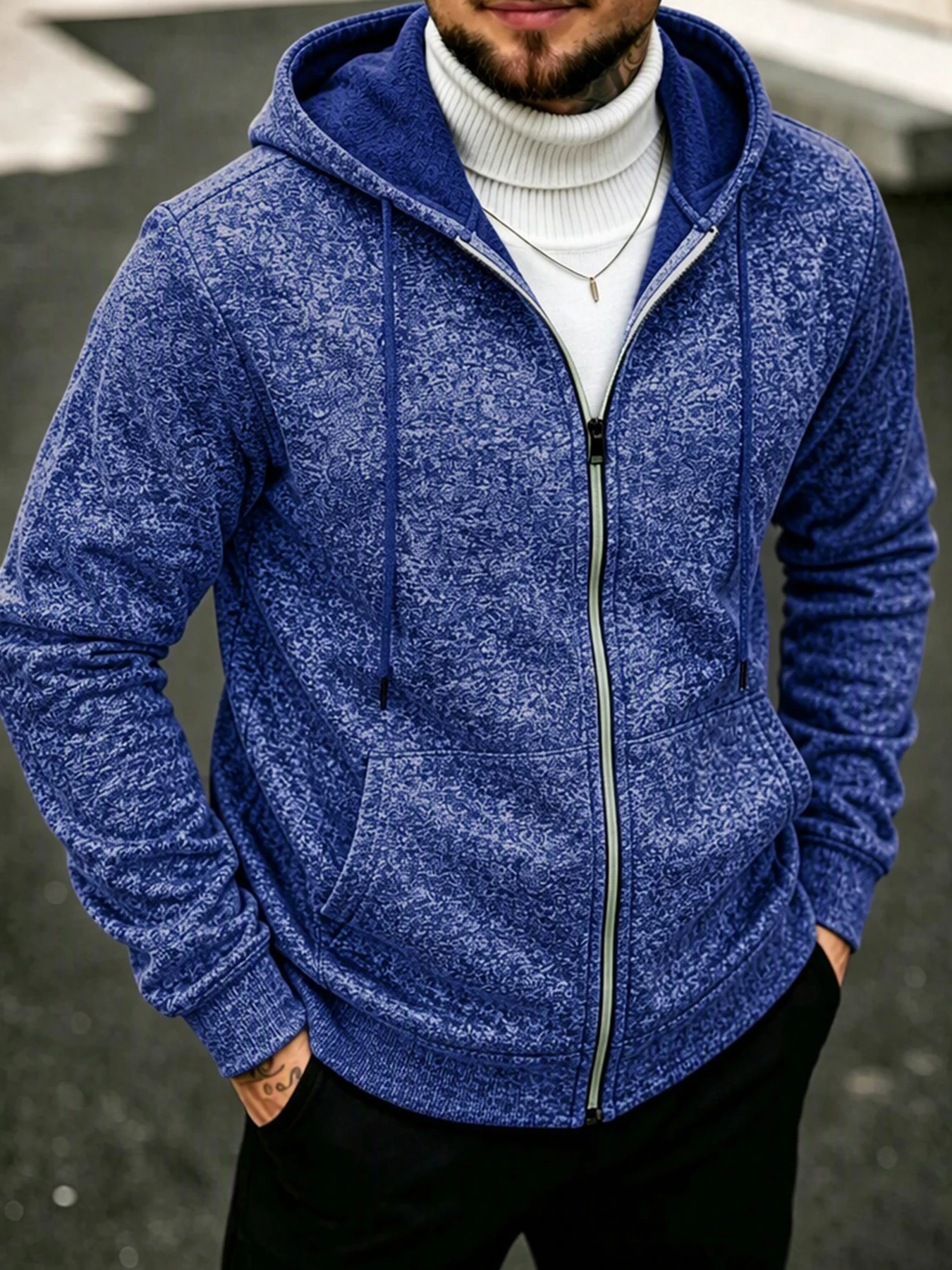 Men's Hooded Jacket Full Zip Fleece Lined Heather Coat Contrast Zipper Warm Autumn Winter Outwear Casual Daily Wear
