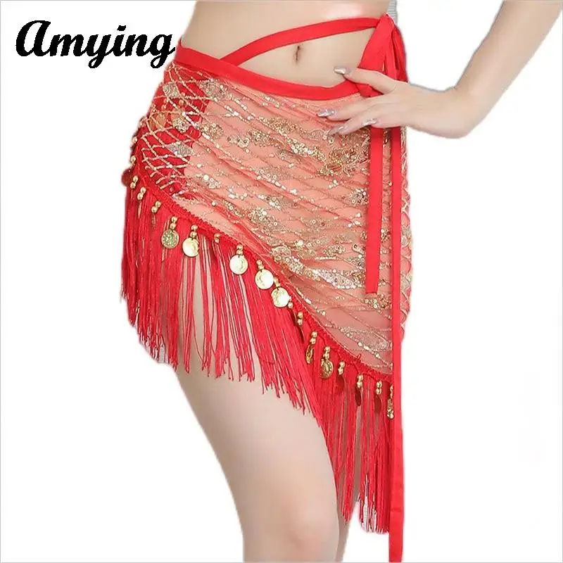 

New Women Belly Dance Hip Scarf Triangle Tassel Hanging Coin Waist Skirt Indian Dance Performance Practice Hip Scarf