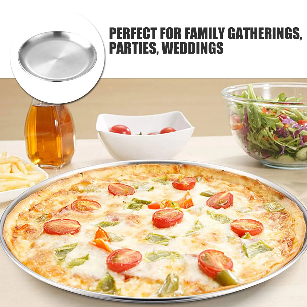 

Stainless Steel Barbecue Pan Buffet Serving Plate Pizza Baking Dish Steak Dinner Plates Smooth Easy Clean for Family