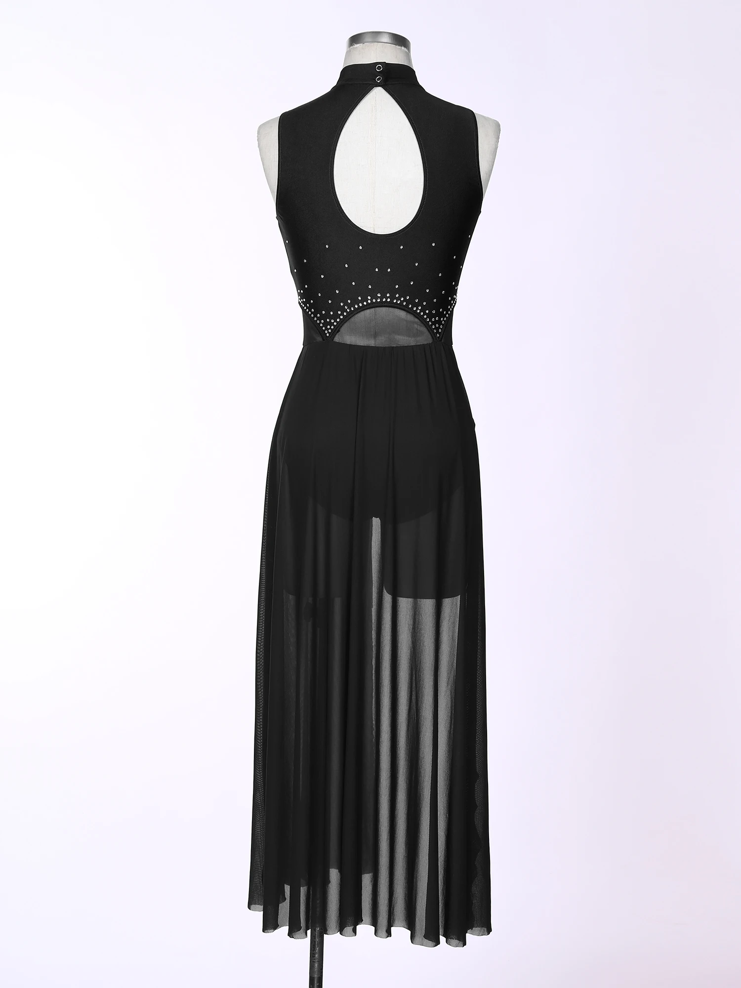 Robe de spectacle de danse lyrique moderne pour femmes, robe maxi transparente fendue en biscuits, vêtements de danse de ballet et justaucorps