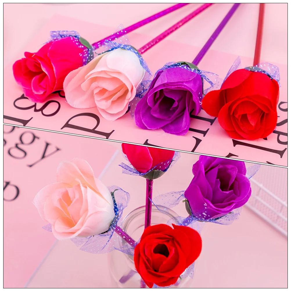 Rose Ballpoint Pen Shape Canetas, Papelaria de escritório, Pano De Seda De Plástico, Fornecimento De Escrita Criativa, Fornecimento De Assinatura para Estudante, 20 Pcs