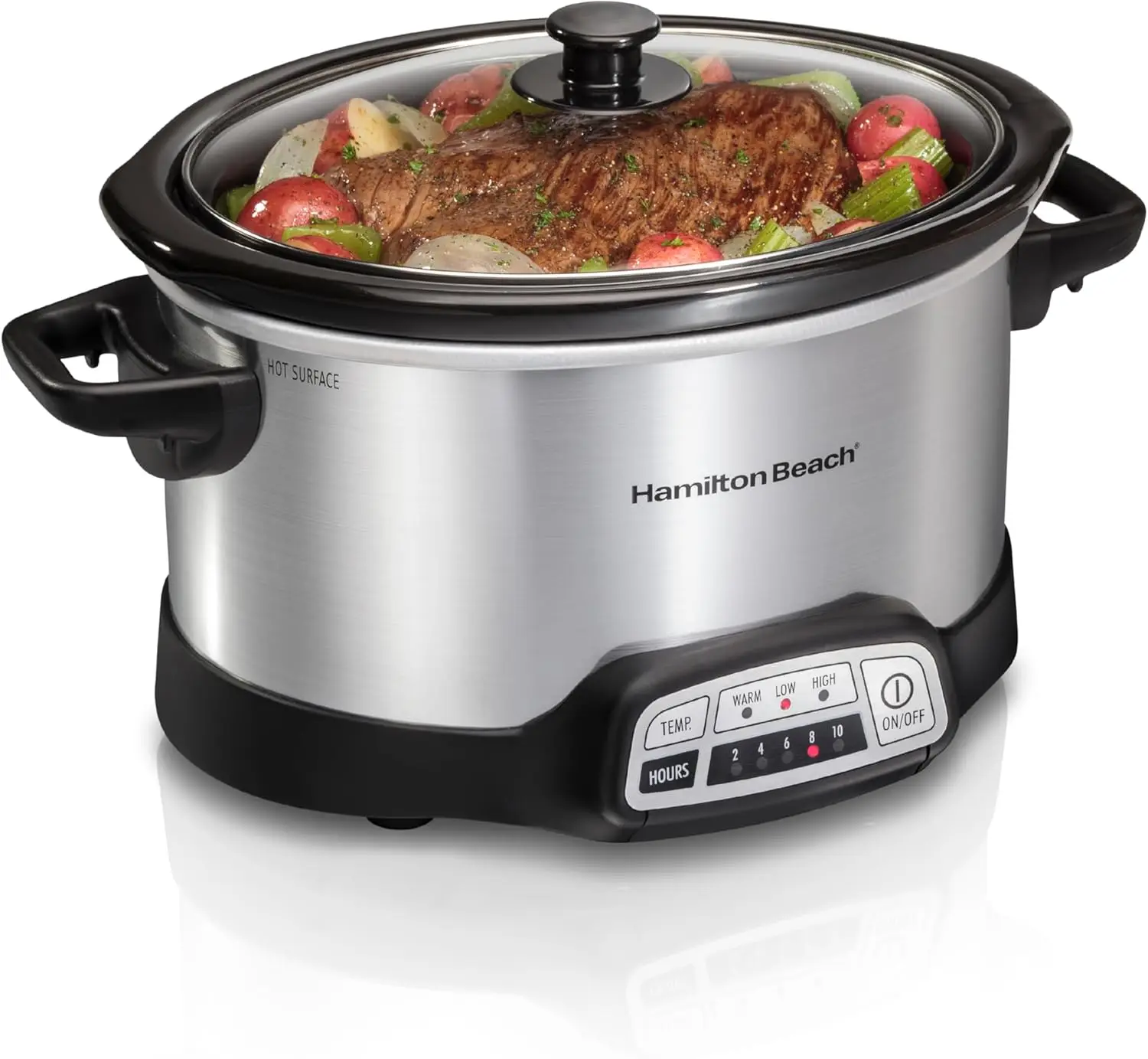 

4 Quart Programmable Slow Cooker with 5 Cooking Times, Dishwasher-Safe Crock & Lid, Silver