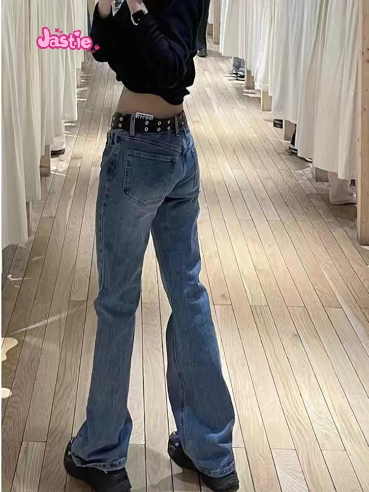 Versatile Women\'s Jeans Bootcut Pants 90\'S Jeans Women Streetwear Hot Girl Slim Trousers Low Waist Zipper Pocket Long Pants