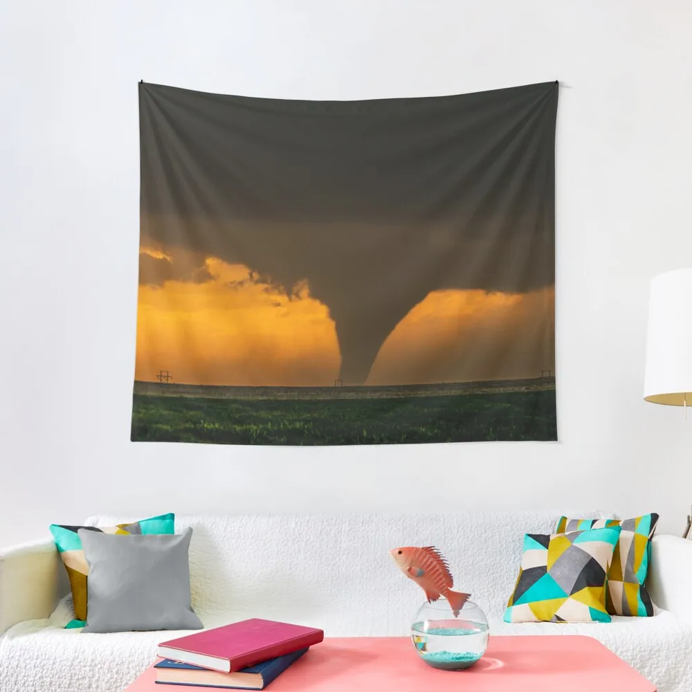 

Silhouette - Large Tornado Rumbles Over Kansas Tapestry Room Aesthetic Bathroom Decor Tapestry