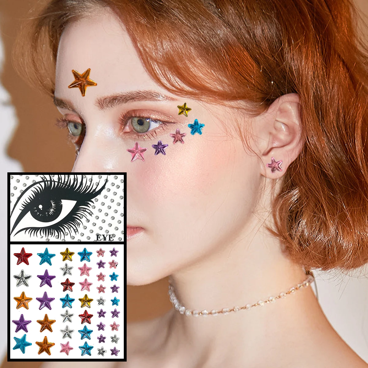 Tatouages temporaires pour le visage, bijoux en forme de cœur rouge, diamants pour les yeux et le front, autocollant de maquillage, gemmes