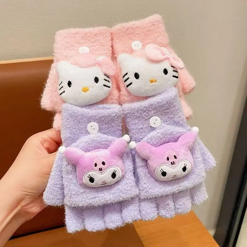 Cartoon for Kuromi Winter Gloves for Children - Autumn/Winter Warmth - Student Winter Cycling Winter Protection Writing Gloves