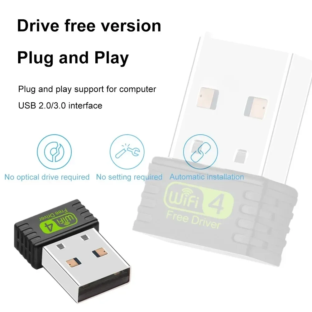 Tarjeta de red inalámbrica de 150Mbps, adaptador USB WiFi 4, Mini Dongle USB, recepción de señal de 2,4G, unidad gratuita para PC, portátil, Macbook y Windows